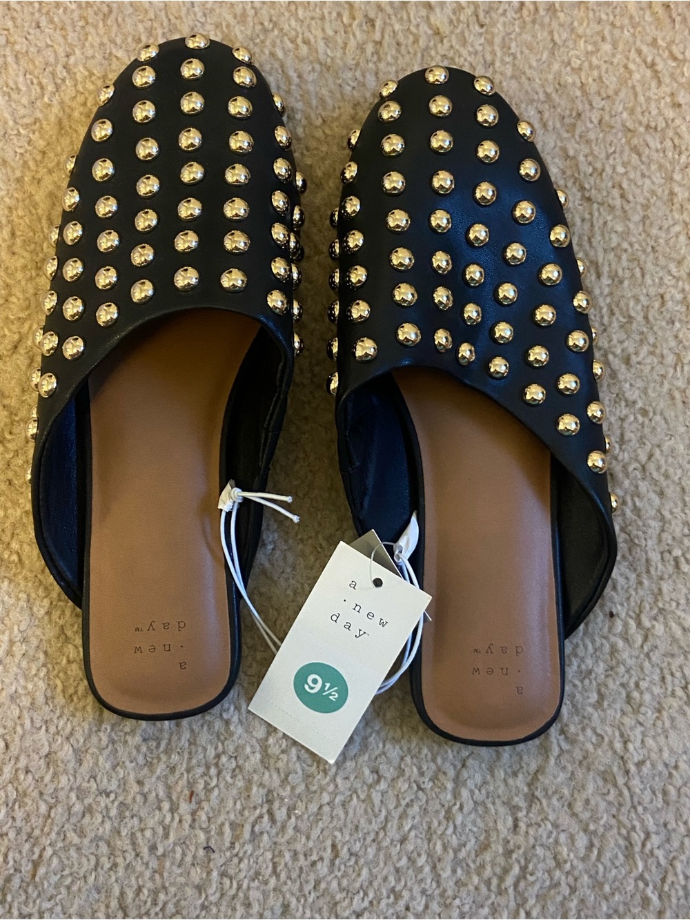 a new day Black Studded Slip-On Mules - Women's